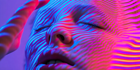 Close-up of Face with Projected Striped Lighting
