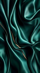 Fototapeta premium Emerald Silk Drape: Luxurious emerald green silk fabric elegantly draped, creating soft, flowing curves and subtle highlights. The image evokes a sense of sophistication and opulence. 