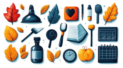 A back-to-school themed icon set featuring various educational symbols and tools, perfect for school-related designs