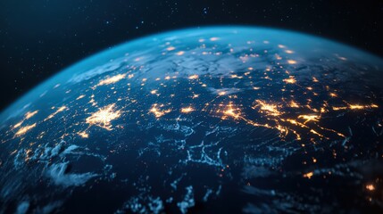 Obraz premium A blue planet with a bright star in the center