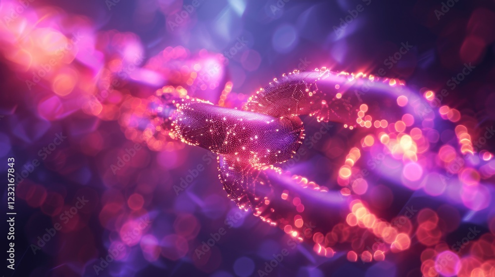 Poster Glowing chains intertwine in a digital landscape, creating an enchanting display of colors and patterns. This mesmerizing visual symbolizes connection and technology in a modern context.