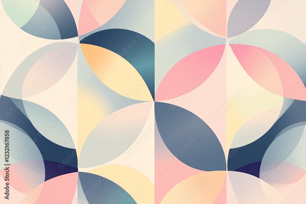 Poster A geometric pattern of overlapping circles and triangles in pastel colors, abstract and elegant
