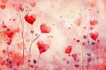 Whimsical watercolor painting of red hearts on stems, perfect for romantic Valentine's Day designs