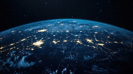 Obraz premium A view of the Earth at night, with the stars and the moon visible in the sky