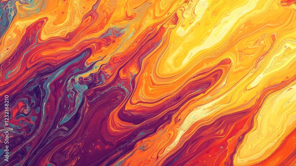 Poster colorful fluid patterns creating hypnotic digital visual effects