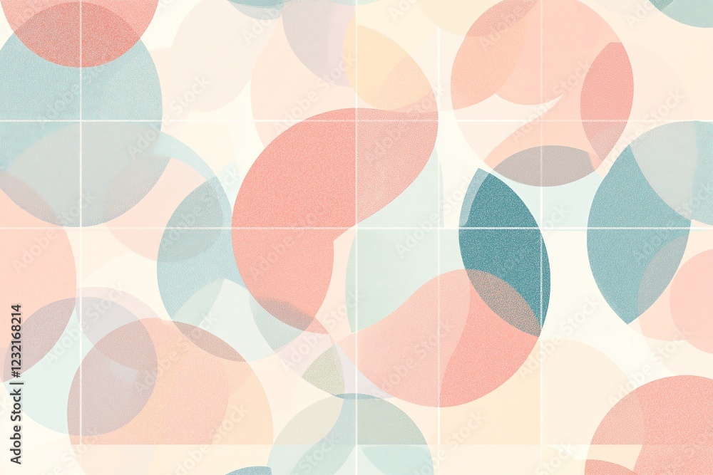 Poster A geometric pattern of overlapping circles and triangles in pastel colors, abstract and elegant