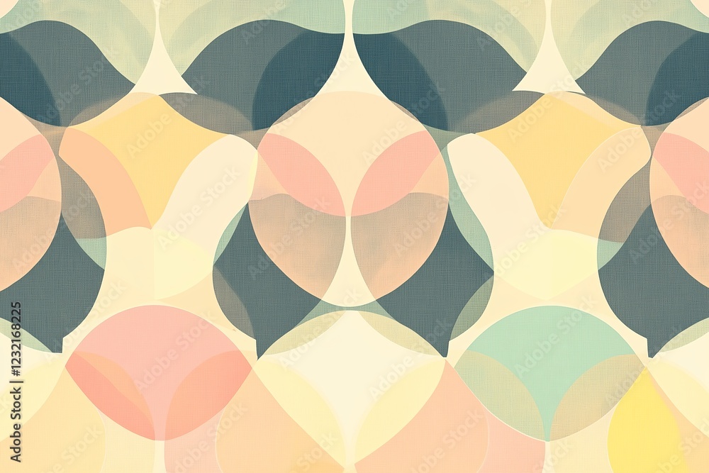 Poster A geometric pattern of overlapping circles and triangles in pastel colors, abstract and elegant