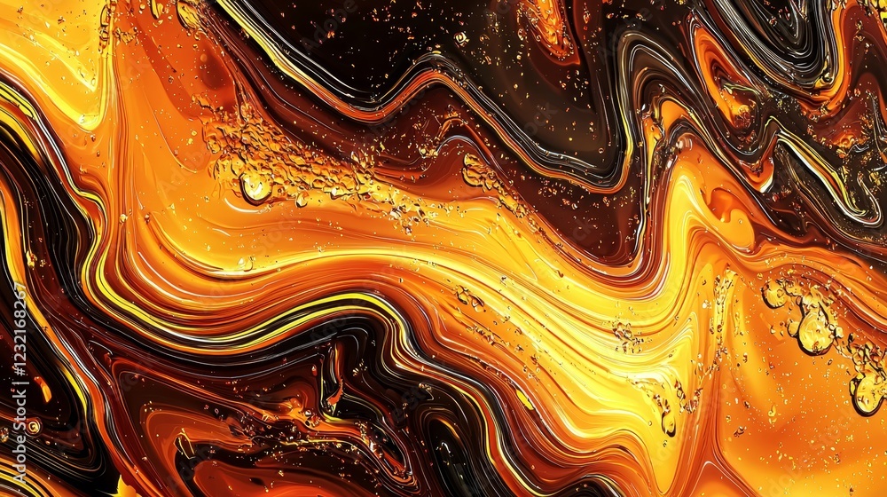 Aufkleber fluid digital lines creating hypnotic patterns in orange and black swirls