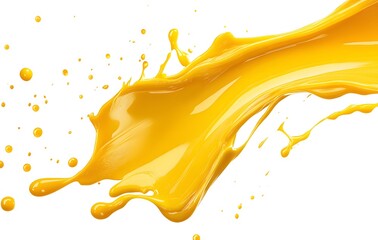 Fototapeta premium Vibrant yellow paint fluid flowing on a white background, creates a visual effect, generative AI