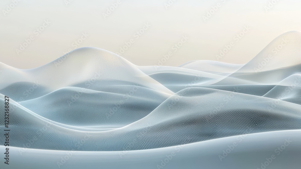 Poster gentle waves of light creating an ocean of data in soft colors