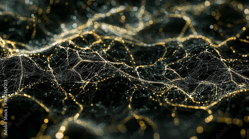 Poster ghostly outlines of shimmering circuits in abstract digital design