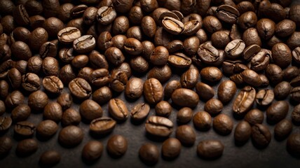 Obraz premium Roasted Coffee Beans Floating Against a Dark Background – Coffee Concept