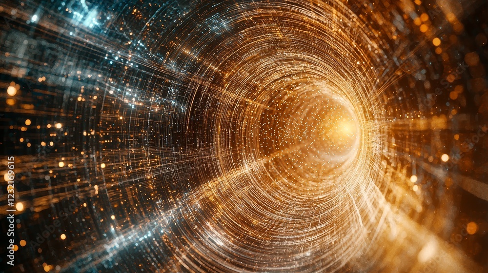 Poster Intricate Lines Forming Virtual Pathways in a Sparkling Digital Tunnel