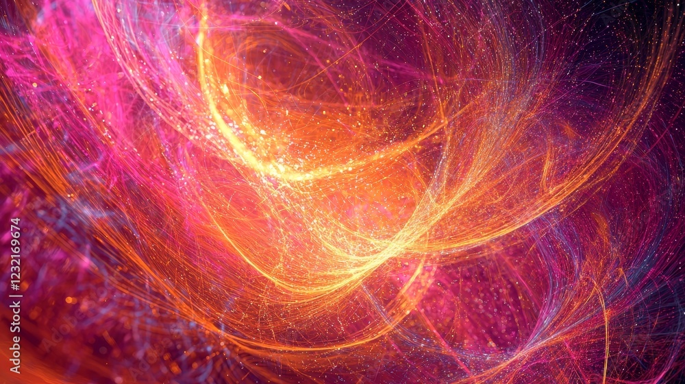 Poster intricate lines forming virtual pathways in vibrant colors and textures