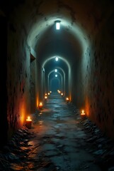 Fototapeta premium A labyrinth of underground corridors lit by rare candles