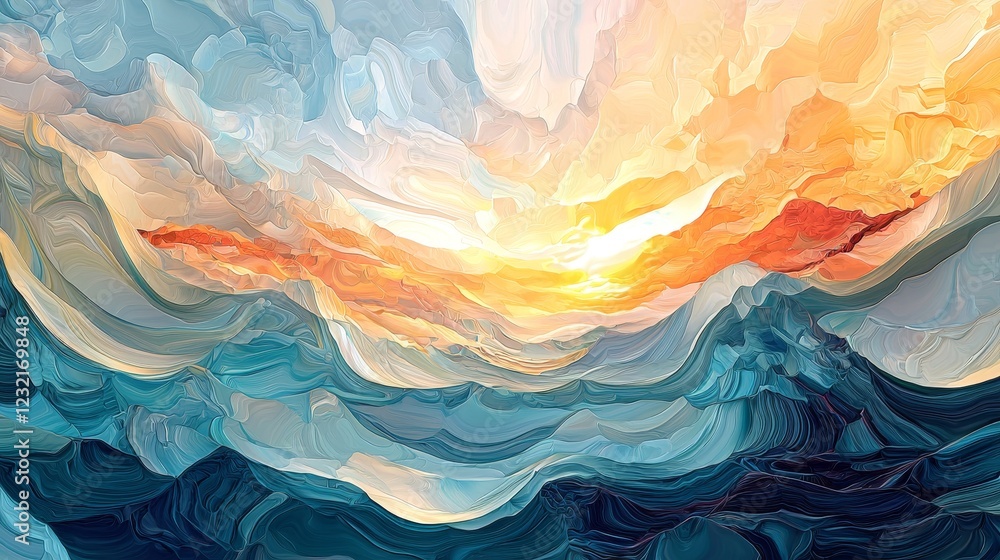 Poster digital layers of color in undulating patterns like the sea at dusk