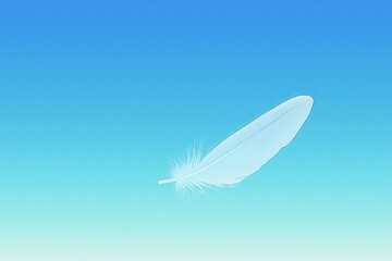 Obraz premium A gradient background blending shades of blue and white, with a single floating feather, simple and serene 
