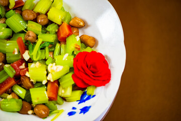 Chinese traditional dish celery peanut cold mixed dish, still life close-up