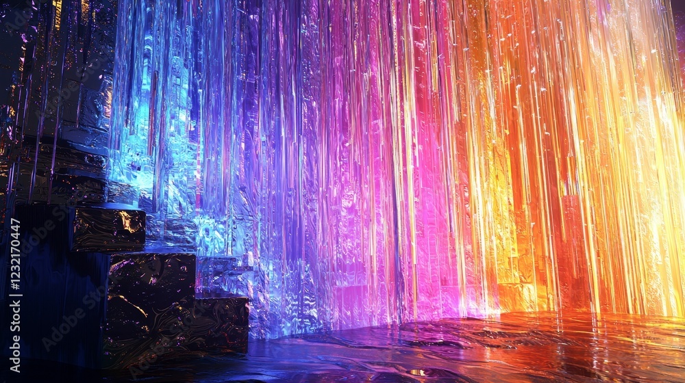 Aufkleber luminous cascading digital shapes in colorful waterfall display