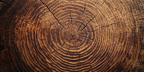 Naklejka premium Worn oak wood texture with deep brown tones and visible age rings. The weathered surface gives the wood an antique look, ideal for vintage or farmhouse designs.