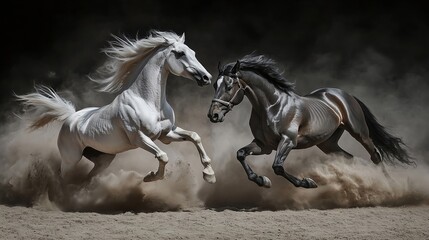 Beautiful horse action portrait in dust