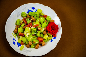 Chinese traditional dish celery peanut cold mixed dish, still life close-up