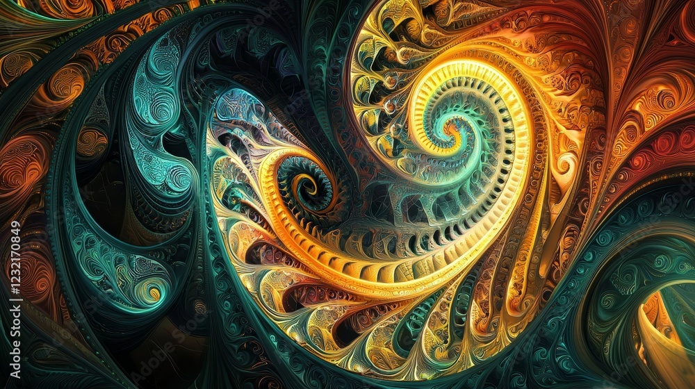 Poster mysterious shadows of technology merging in vibrant abstract patterns