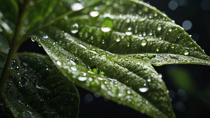 Close-Up of Dew Droplets on Leaf with Light Refraction – Detailed Natural Texture