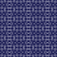 Sashiko Japanese stitch embroidery ethnic abstract artwork seamless geometric pattern printed background fabric wallpaper hand drawn line indigo white template
