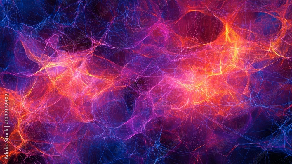 Poster luminous static webs creating crisscrossing connections in vibrant colors
