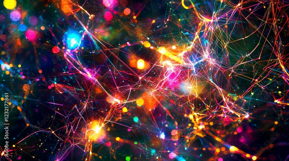 Poster luminous static webs with crisscrossing connections in vibrant color palette