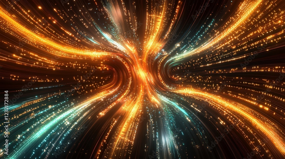 Poster streams of luminous lines flowing elegantly into the vastness of space