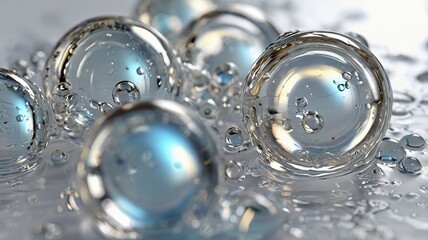 Ultra Close-Up of Clear Hyaluronic Serum with Floating Bubbles – Textural Detail