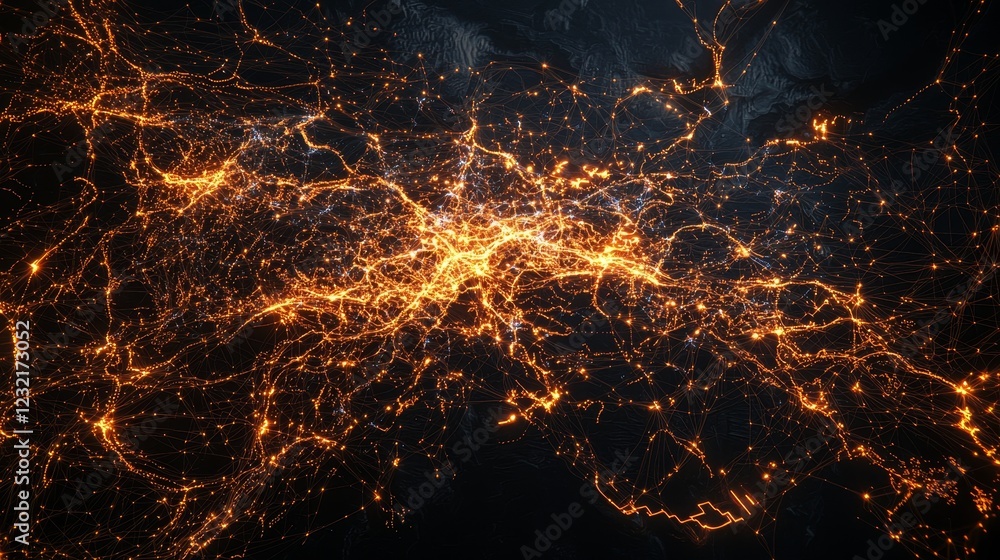 Poster stylish digital map graphic with dynamic lines and vivid illuminations