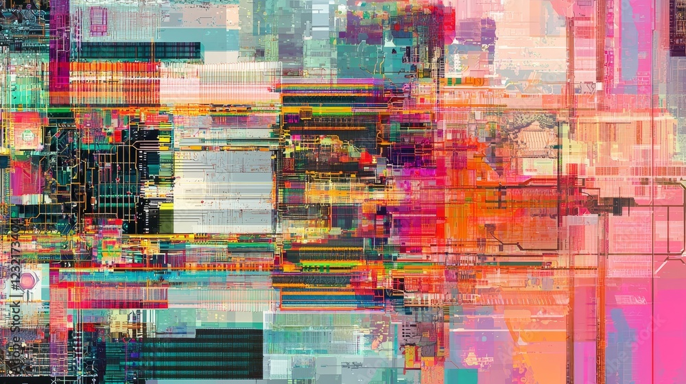 Poster colorful abstract design with transparent layers and merging elements