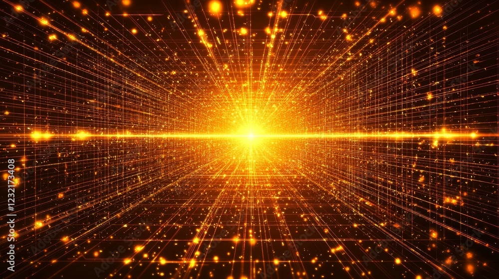 Poster expanding patterns of symmetrical light in endless space for visual impact