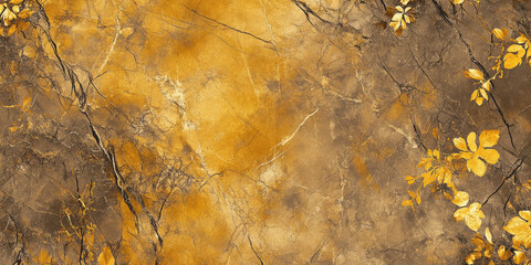 Abstract mustard yellow and bronze floral marble texture background. Warm, earthy tones intertwine with radiant metallic highlights for a unique and bold design.
