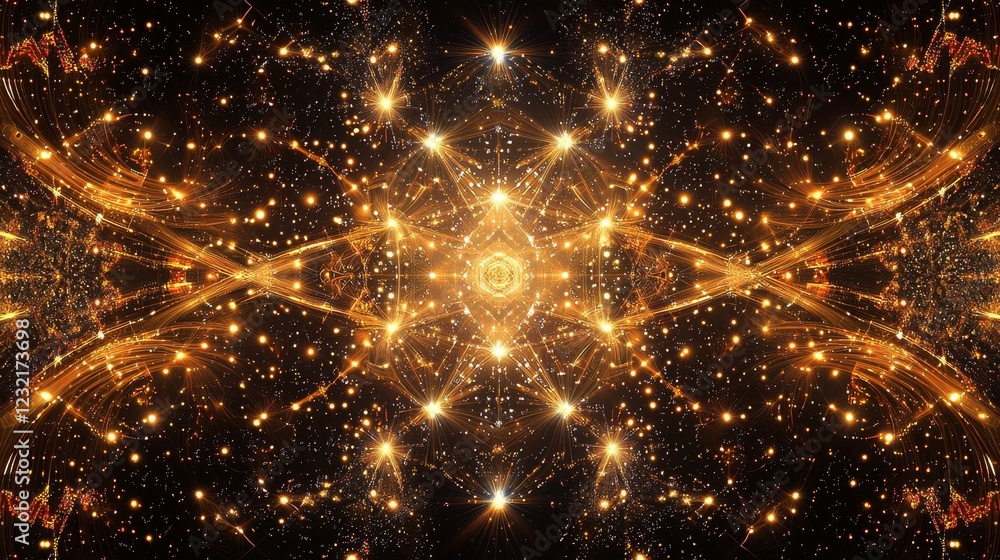 Poster twinkling stars and digital lines creating a cosmic background design