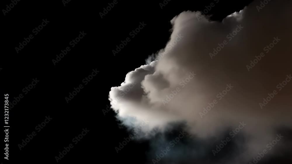 Poster white cloud transforming dynamically against dark background, morphing with ethereal elegance and cr