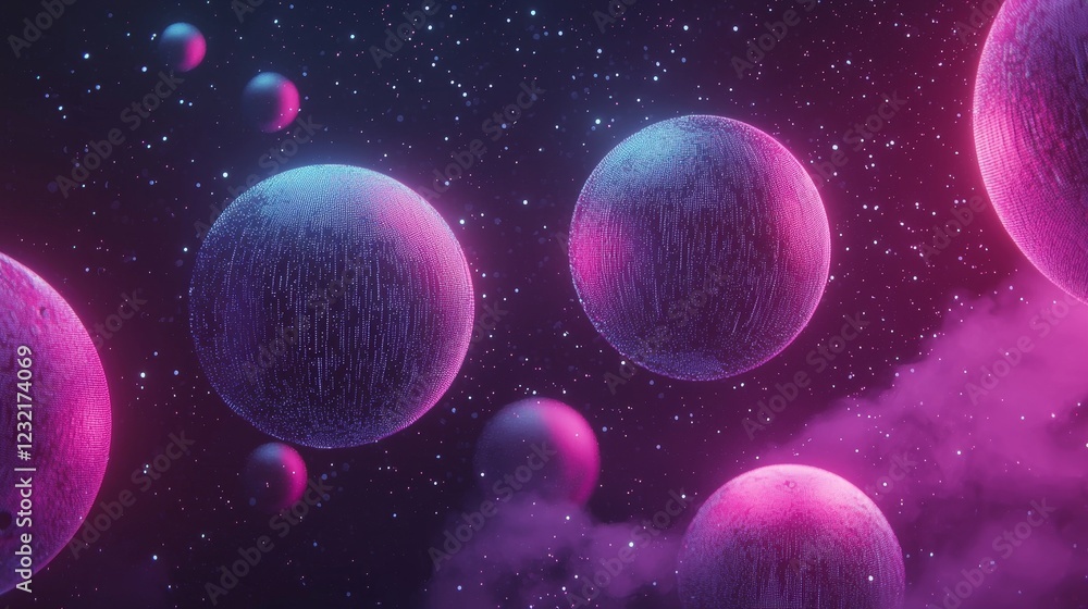 Aufkleber vibrant orbs of data floating through cosmic space with ethereal glow