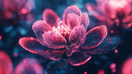 Vibrant Fractal Blossom in Dark Atmosphere with Captivating Details