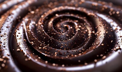 Swirled chocolate dessert, close-up, cocoa topping, studio shot, food photography