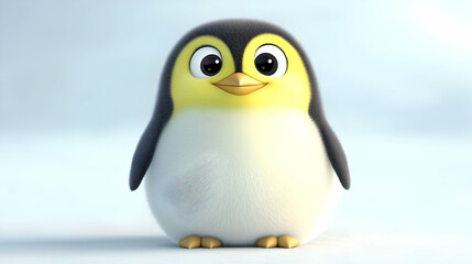 Fototapeta premium Cute cartoon penguin, snowy background, children's book illustration