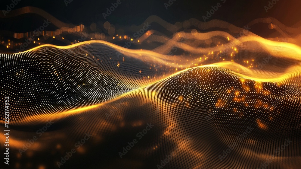 Poster waves of subtle light shifting across a dark background in motion