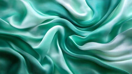 Aqua Silk Drape: Luxurious teal and turquoise silk fabric flows in elegant, swirling folds, creating a captivating abstract image of texture and light. 