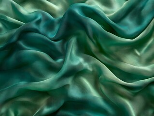 Fototapeta premium Emerald Silk Drape: A luxurious, emerald green silk fabric drapes and swirls, creating a mesmerizing pattern of soft, undulating curves. The fabric shimmers with a subtle, iridescent glow.