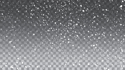 Snow storm effect, blurred, cold wind with snow. Snow falling on transparent background. Vector illustration.