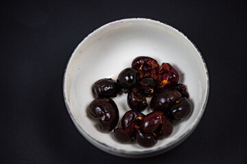 Corn popcorn and cooked corn in bamboo baskets