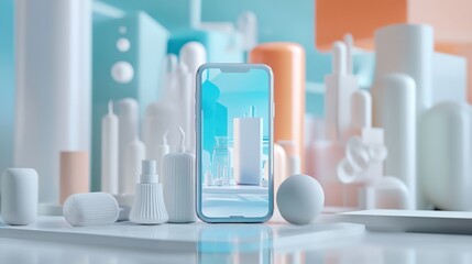 Modern Minimalist Smartphone Displaying Abstract Cityscape on a White Background