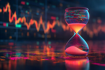Time, finance, market trends, hourglass, digital background